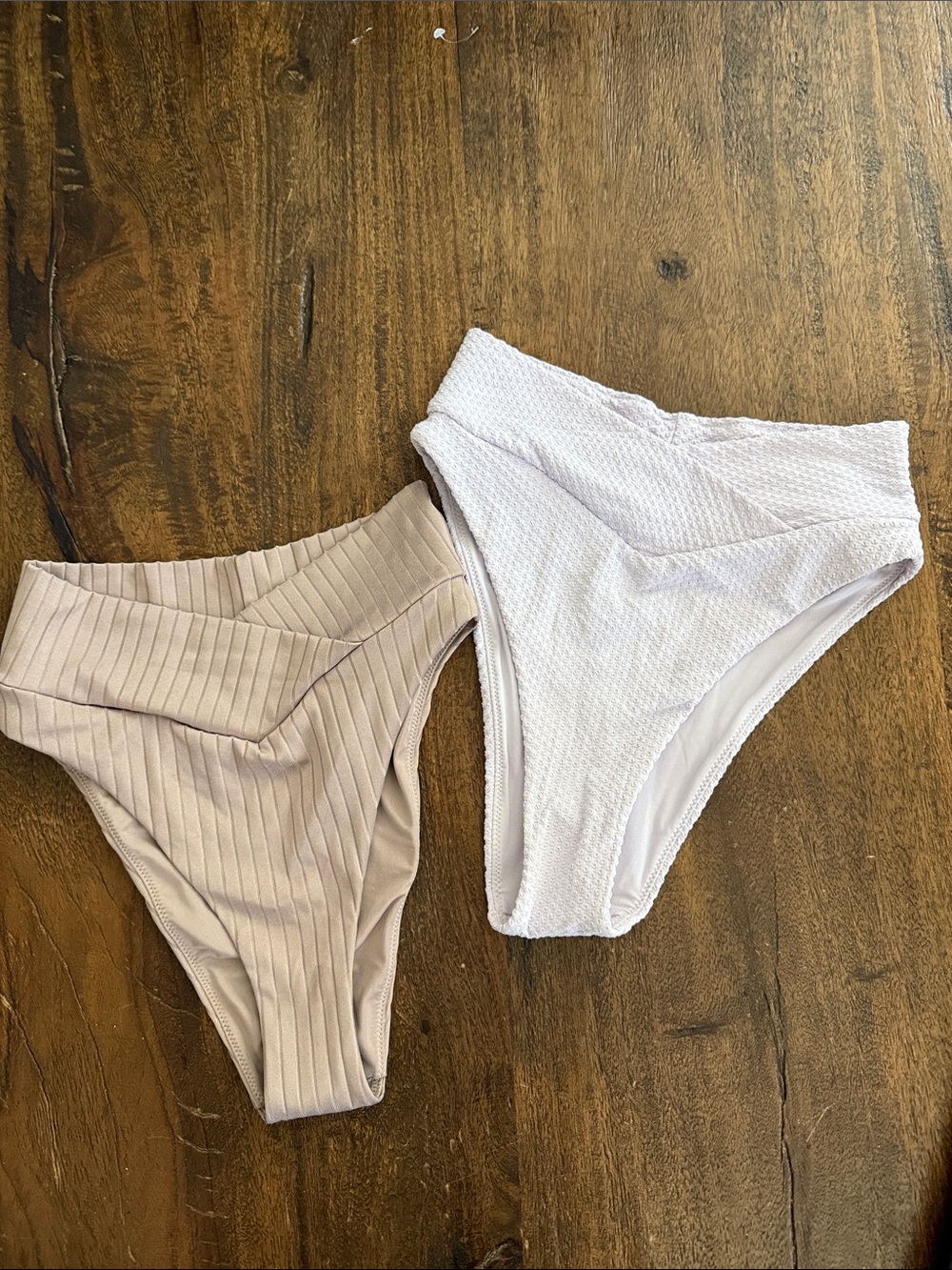 aerie High-Rise Ribbed Swim Bottoms - White & Taupe